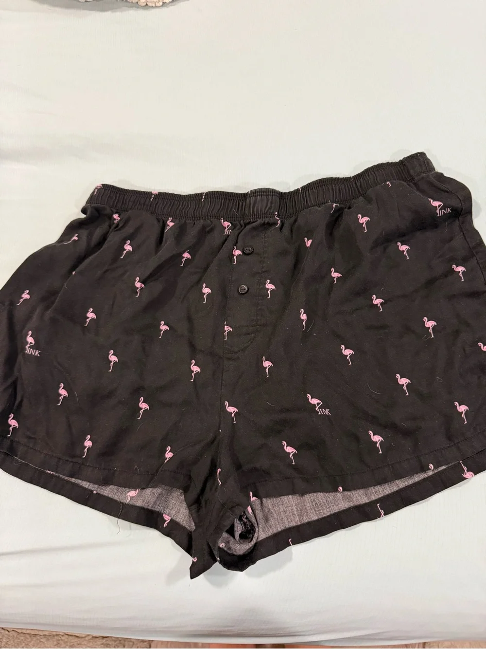 PINK Victoria's Secret Black Shorts with Pink Flamingo Print